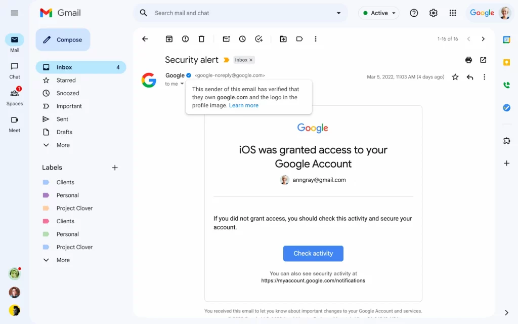 Even Gmail has Included the Blue-Checked Verification Indicators